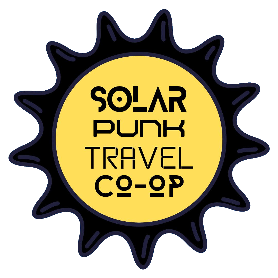 Sun made of a bike gear saying Solar Punk Travel Co-op