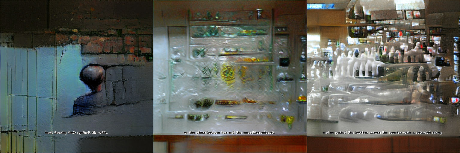 Big Sleep rendered wall, narcotics in a cabinet, and bottles on a countertop