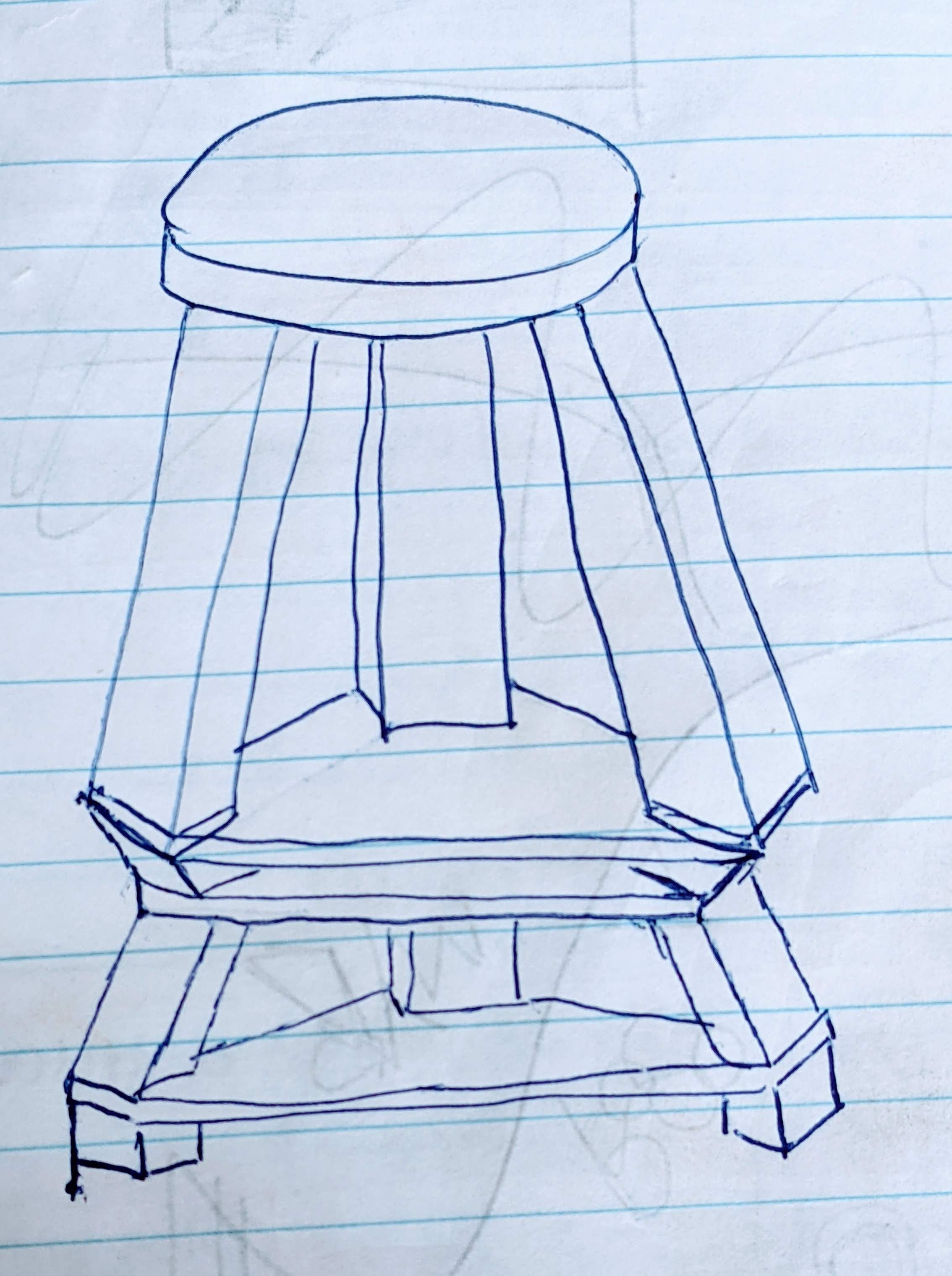 a sketch of a stool design with multiple tiers of legs