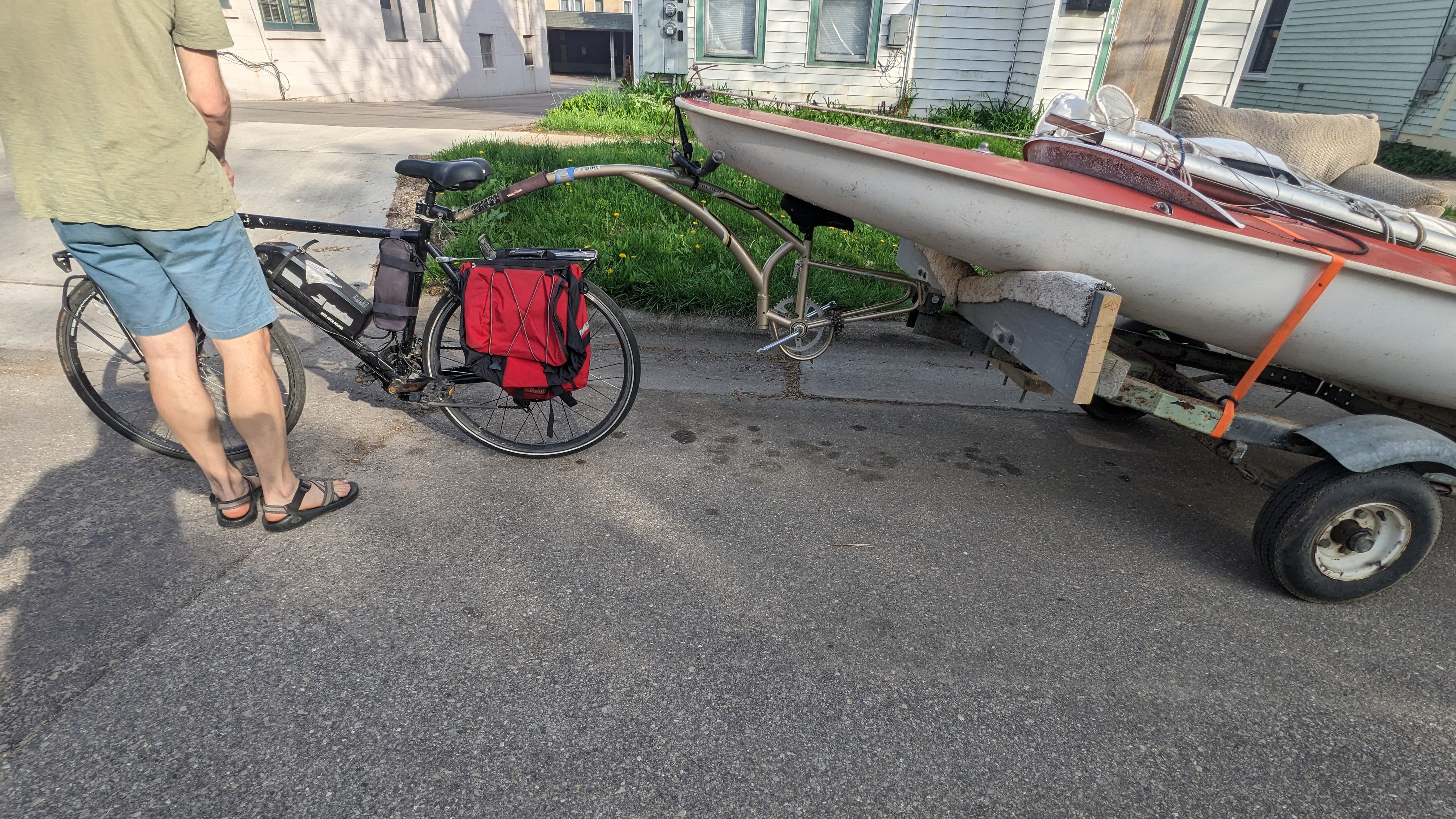 trailer and bike attachment with boat in view